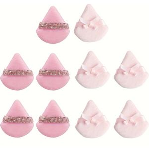 10 stuks/set En Strik Decor Zachte Gezichtspoeder Puff Driehoek Make-up Puff Cosmetische Foundation Spons Nat & Make-up Tool voor Los Poeder Poeder Fixeren (Roze)