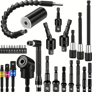 31pcs Flexible Drill Bit Extension Set Drill Bit Extension Kit, 1/4 3/8 1/2 Inch Hex Socket Adapter Socket Magnetic Drill Extender Universal Drill Bit Extension Screwdriver
