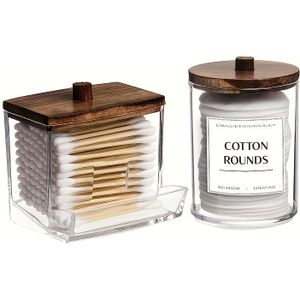 2/3/4 stuks, Transparante Plastic Qtip Houder en Wattenstaaf Organizer Pot met Duurzaam Bamboe Deksel Stofvrije Opbergcontainer voor Toiletrol en Cosmetica