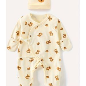 2 stuks Lente en Herfst Teddy Beer Outfit voor Baby Jongens en Meisjes, Inclusief een Hoed en een Voetje Onesie, voor Buiten