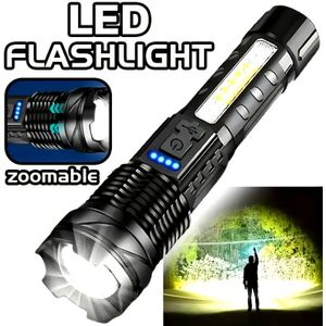 High Led Flashlights Tactical Emergency Spotlights Telescopic Built-in Battery Usb Rechargeable Camping Torch