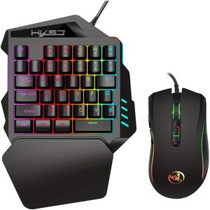 HXSJ Gaming One-Handed Toetsenbord En Muis Set Met 35 Toetsen, Dubbele-Kleur Injectiemold Keycaps, Kleurrijke Achtergrondverlichting, USB Plug-En- Optische Muis Combo Geschikt Voor Gaming.