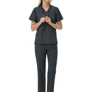 Doelgerichte Groothandel Gematteerd Uniform Gematteerd Neutraal Uniform Spa Schoonheidssalon Dokter Verpleegster Apotheek Uniform Vrouwen's Gematteerde Pak Werkkleding Broek Set