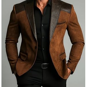 Herren Elegante Bruine Blazer met Schuine Revers en Enkele Knoopsluiting - Regular Fit Lente/Herfst Jas voor Kantoor of Casual , Verfijnde Snit