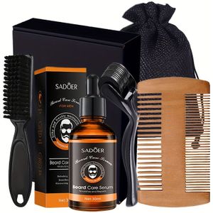 Baardverzorgingsset voor Mannen, Baardoel, 0.25mm Baardroller, Borstel, Kam, Opbergzakje, Hydraterend en Zacht voor Baardverzorging