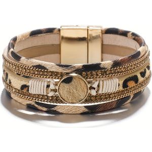 1pc Chic Leopard Print Wide Cuff Bangle Bracelet With Rhinestone Accents - Vintage Style Leather Wrap Bangle For Women, Comfortable Bohemian Jewelry For Daily & Party - Autumn Season Accessory