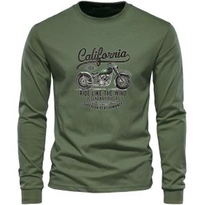 Katoenen T-shirt met Lange Mouwen en Motorprint - Casual Streetwear, Machinewasbaar, Perfect voor Herfst/Winter