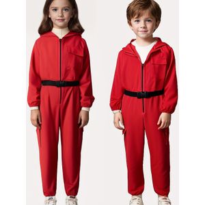 Rode Gamekleding voor Jongens en Meisjes, Voorkant en Middelste Rits, Zakken, Elastische Taille en Mouwen Cargo Jumpsuit, Filmstijl, Geschikt voor Halloween, Carnaval, Bühnenauftritte