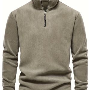 Heren Lammeren Velvet Sweatshirt | Ronde Hals, Half-Zip Lange Mouw, Casual Stijl, Kleur, Herfst/Winter Collectie