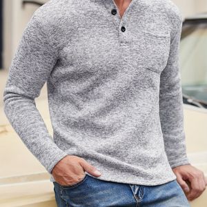 Men's Long-sleeve Shirt With A Half-open Collar, Featuring A Design And Button , Suitable For Spring And Autumn.