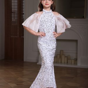 Stijlvolle & Elegante Meisjesjurk met Pailletten en Mesh voor Verjaardagsfeestje