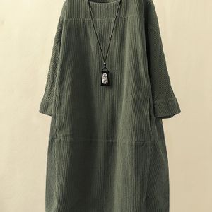 Plus Size, Nieuwe Collectie Herfst en Winter Retro Casual Kleur Wijdvallende Maxi Jurk voor Dames
