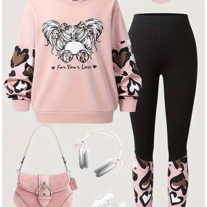 Meisjes Casual Mode Hoodie & Broek Set voor Lente, Herfst en Winter, Ideaal voor Buiten