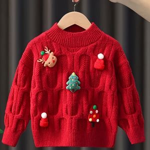 Meisjes Koreaanse Stijl Trui - Winterse Warmte met Kerstboom & Rendier Ontwerp, Zachte Stretch Trui voor & Kinderen