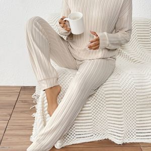Dames Casual Gestreepte V-hals Lange Mouw Top en Broek Set | Comfortabele Herfst/Winter Huispak Outfit
