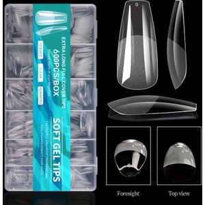 600 stks zachte gel nageltips, extra lange stiletto volledige kunstnagels, ingediende matte binnentextuur, geen polijsten nail art-extensies voor salon thuis doe-het-zelf gebruik