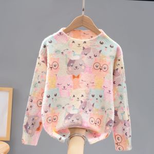 Kerst Meisjes Mode Print Gebreide Trui, Schattige Kat Pullover voor Alle Seizoenen Buiten Vakantiekleding - Beste Feestelijke Cadeau voor Meisje-023