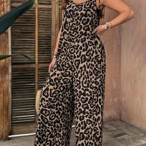 BK031402 Directioneel Vruchtbare En Zomerse Europese En Amerikaanse Dames Leopardsleeuwzijde Elegant Jumpsuit Met Zakken