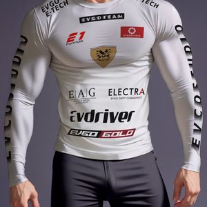 Heren High-Stretch Raceauto Print T-Shirt - Lange Mouwen Strakke Pasvorm met Sponsor Logo's (/EVODRIVER), Scheurbestendig voor Gym & Evenementen - Zomer Sportshirt