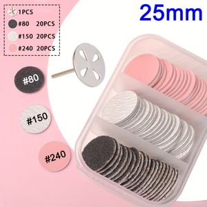 60 stuks Schuurpapier met 1 stuk Metalen Disc, Nagelboor Bit 25mm Pedicure Disc Vervangende Schuurschijven voor Elektrische Voetvijlen Dode Beige (#80#150#240 )