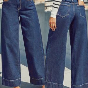 Dames High-Stretch Wijde Pijp Bootcut Jeans - Middelhoge Relaxed Denim Broek met Knoopsluiting, Zachte Ademende Gewassen Rechte Pijp Broek, Riemloos Ontwerp Geschikt voor Casual & Elegant ,