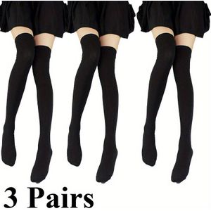 3 Paar Dames Verdikte Warme Gestreepde Kniehoge Laars Sokken - Zachte Winterkousen voor Algemein Gebruikt, Feestjes en Stijl (Zwart