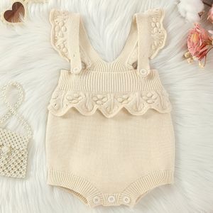Kleding Voor Pasgeboren Babymeisjes, Gebreide Mouwloze Bodysuit Met En Kant, Trui Voor Babymeisjes, Gebreide Romper Uit Één Stuk