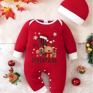 Kerst Jumpsuit met Capuchon - Rode Santa Rendier & Sneeuwpop Print Romper, Lange Mouwen Ronde Hals Outfit, Handwasbare Feestkleding (Unisex Kleding), Perfect voor Buiten