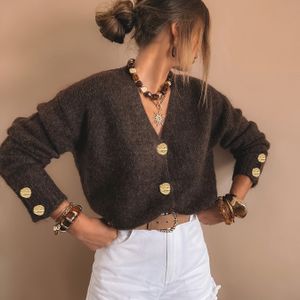 Plus Size, Plus Maat Oversized Gouden Knoopsluiting V-Hals Cardigan Jas - Elegante Lange Mouw Winter Trui Jacket, Machine Wasbaar (of kleur) Blazer met Kragen voor Herfst/Winter Laagjes