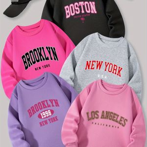 5-delige set Meisjes Lente/Herfst/Winter Tops, Schattig Hartjesprint, Hoodie Casual Outdoor Lange Mouwen Ronde Hals Trui, Geschikt voor Dagelijks Gebruik