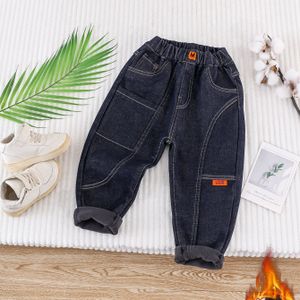 Jongens Verdikte Fleece Gevoerde Rechte Pijpen Jeans - Knusse Winterbroek met Zakken, Losse Casual Broek voor Herfst/Winter, Kleur, Casual Kleding, Knusse Winterkleding