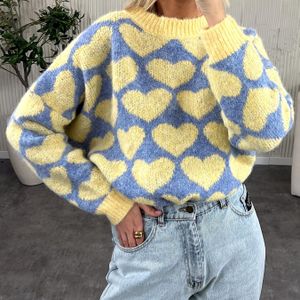 Dames Herfst Winter Casual Hartprint Ronde Hals Lange Mouwen Trui Comfortabel Warm Valentijnsdag Item