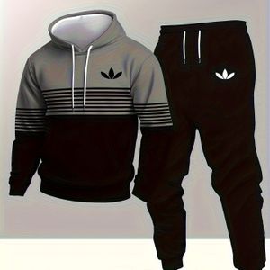 Heren Nieuwe Fashion Casual Hoodie Set | Herfst-Winter Trendy Geometrische Print Hooded Sweatshirt en Broek, Regular Fit, Lichte Stretch Stof