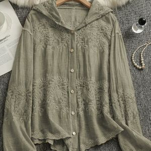 Geborduurde Tuniek met Capuchon | Comfortabele Luie Kleding, Enkelrijig, Lange Mouwen, Casual Herfst/Winter Overhemd