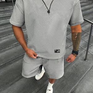 Star BOM Heren Trendy Ronde Hals T-Shirt Zomer Jacquard Ruitjes Design Casual Sportkleding T-Shirt Shorts Set Tweedelige Set