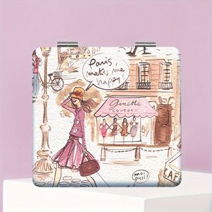 Chique mini-pocket-make-upspiegel, opvouwbare compacte cosmetische spiegel, Paris Ambience printontwerp, perfect voor dagelijks gebruik, feestelijk cadeau