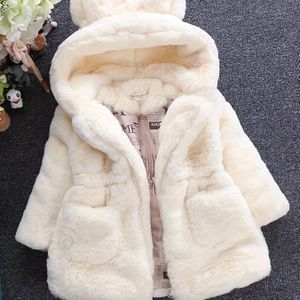 Meisjes Winter Witte Nepbont Capuchonjas met Berenoren & Dikke Jas - Pluche Jas voor Koud Weer, Handwasbare Buitenkleding (Berentenenkraag, -Gevuld) - Knusse Buitenjas voor & Spelen