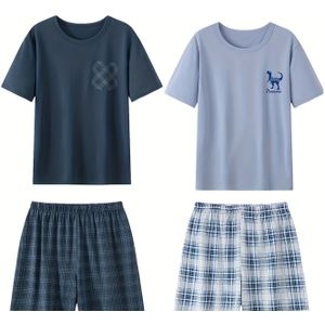 4-delige heren pyjama set met korte mouwen, nachtkleding 2-delige combinatie heren dinosauriënprijs lente zomer herfst thuis kleding set