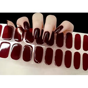 Compatibel met lamp, inclusief 22 salonkwaliteit nagelomhulsels, 1 voorbereidingspad, nagelvijl en houten stok gel nagelstickers Burgundy Red Manicure