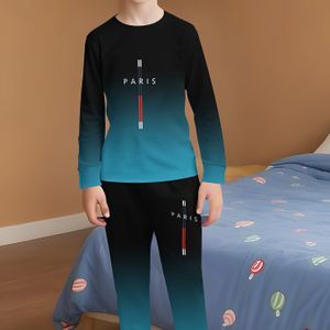 Modieuze warme ondergoed set voor jongens - Lange mouwen, ronde hals, pasvorm, casual stijl met "PARIS" print, lente/herfst collectie, perfect voor buiten