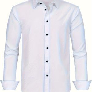 Herensmode Plus Size Lange Mouw Overhemd, Kleur Vierkante Kraag, Volwassen Stijl, Pasvorm, Polyester met Lichtrekbare, Knopdetails, Geweven Stof, 120g/m² - Comfortabel & Eenvoudig Te Houden