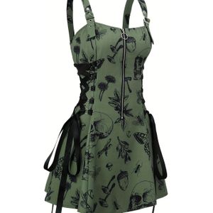 Vlinder Print Ketting Band Jurk, Elegante Rits Open Rug Jurk, Dameskleding