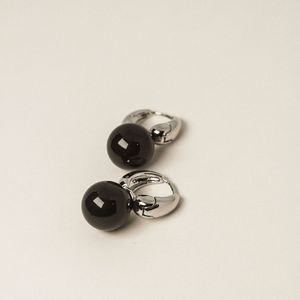 1 Paar Chique Zwarte Agaat Hoepeloorbellen - Strak -Geïnspireerd Ontwerp met Natuursteen Accenten, Witgoud Verguld Koper - Ideaal voor Dagelijks Gebruik & Cadeaus, Nieuwigheid Oorbellen