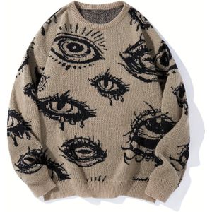 Unisex Halloween Duivelse Oog Pullover Sweater, Ronde Hals Lange Mouw Gebreide Top met Asymmetrisch Detail, Regular Fit Polyester Sweater voor Herfst/Winter Feest