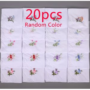 10/ stuks 27,5 cm witte geborduurde vierkante sjaal, eenvoudig lichtgewicht kant zakdoekje, unisex