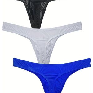 3- Heren Laag-Bijtende Stretch Slips - Ultradunne, Ademende & Verkoelende Nylon Ondergoed in Wit, Blauw & Donkerblauw, Comfortabel Sportief Ontwerp voor Dagelijks Gebruik