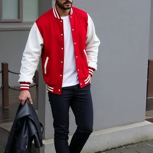 Heren Warme Fleece-Gevoerde Baseballjas - Grijs & Wit Casual Winterjas met Zakken, Knoopsluiting en Manchetten, Perfect voor Sport en Casual Kleding, Winterjas