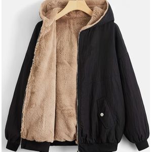 1pc Elegant Dikke Jas Voor Dames Met Capuchon, Kleur Polyester Stof, Herfst/Winter Seizoen, Geweven Tekstuur, 130g/m² Gewicht, Met Zakken