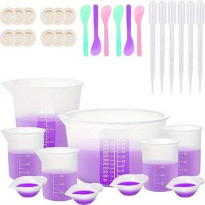 34- Siliconen Maatbekers voor , Harsbenodigdheden met 600ML & 250ML + 100ml Siliconen Bekers, Mengbekers voor