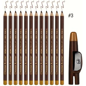 12 stuks donkerbruin wenkbrauwpotlood eyeliner set, mat cosmetisch eyeliner wenkbrauwpotlood, waterdicht make-uppotlood, professioneel oogmake-uppotlood voor dames